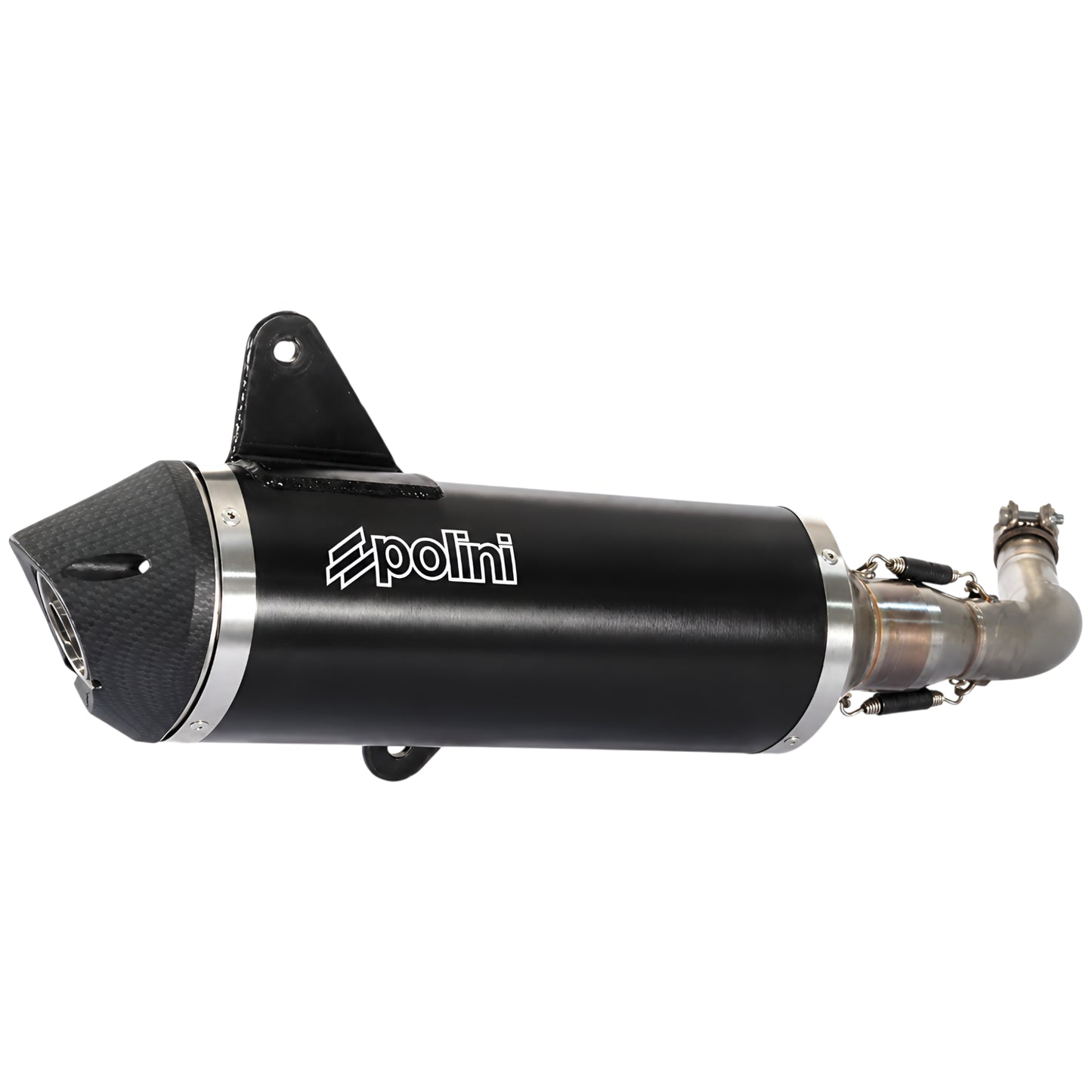 Escape Polini para Vespa GTS 125-300 4T en aluminio negro con colector racing inox, ligero, homologado y de alto rendimiento. 190.0041