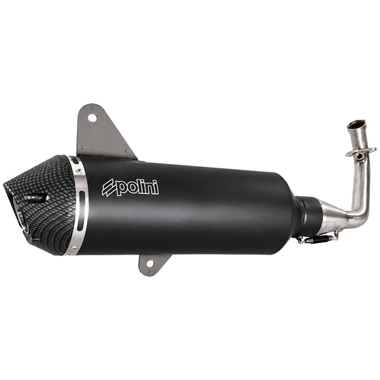 Escape Polini Vespa GTS 300 Euro 5 2021-2024 Evolution con acabado carbono, colector racing inox y silenciador aluminio negro. 190.0077