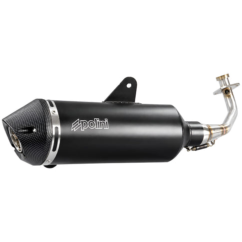 Escape Polini Vespa GTS 125 Euro 5 2021-2024 Evolution con acabado carbono, colector racing inox y silenciador aluminio negro. 190.0081