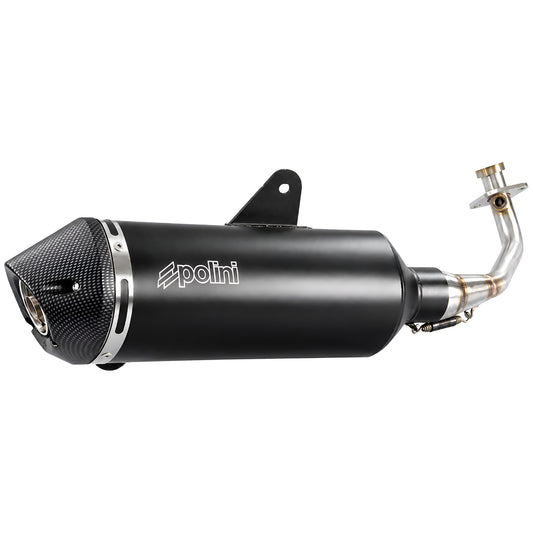 Escape Polini Vespa GTS 125 Euro 5 2021-2024 Evolution catalizado con acabado carbono, colector racing inox y silenciador aluminio negro. 190.0081K