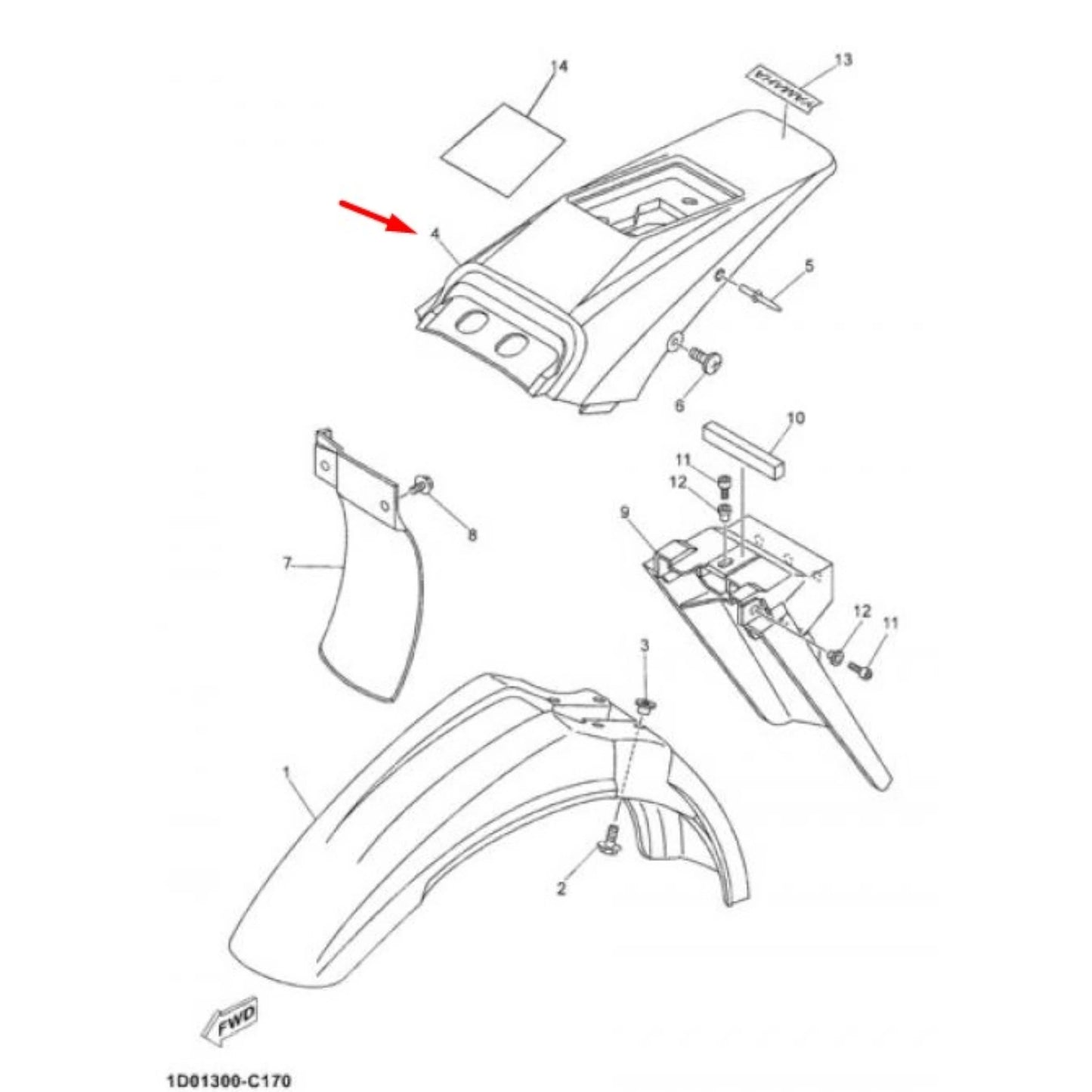 Guarda-lamas traseiro Yamaha DT 125 RE/X 04-06 