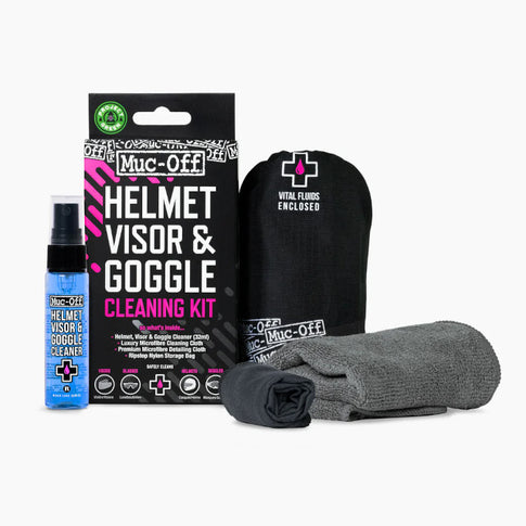 Kit de limpieza para cascos, gafas y pantallas: Spray 30 ml + paño + bolsa transporte Muc-Off 20802-MO