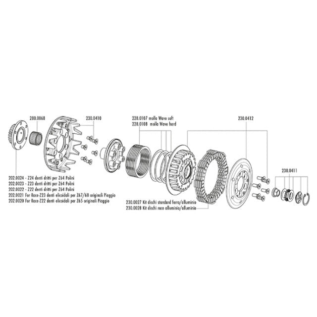 Embrague completo For Race Z23/65 Vespa 200 DS/DN/Iris/TX Polini