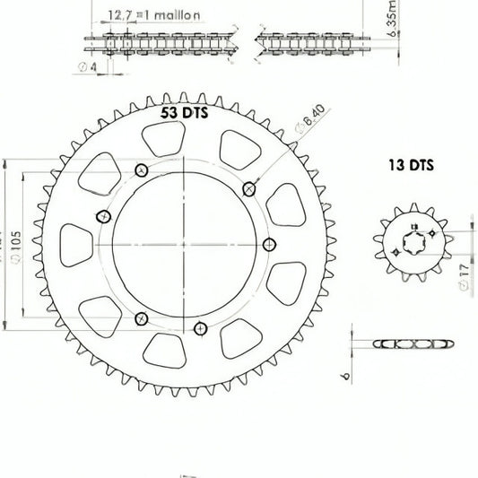Kit chaine Derbi Senda R/SM 50 06-10 13x53 420 134 maillons Teknix
