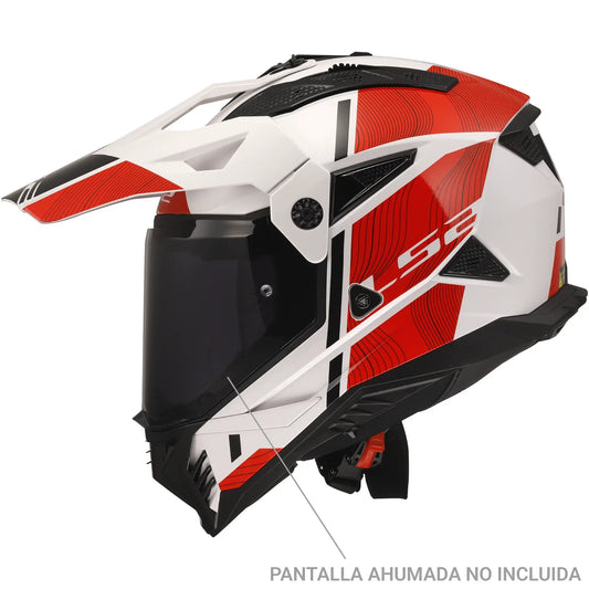 Casco LS2 MX702 Pioneer II Hill - Blanco/Rojo Brillo