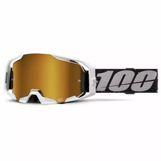 Masques cross 100% Armatic Rapid Racer blanc noir - écran miroir doré