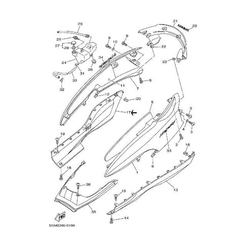 Cache latérale inférieure droite Yamaha Majesty 250 - Argent