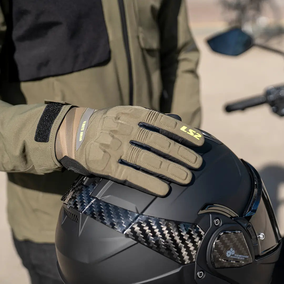 LS2 Jet III Man Gloves for Men - Black/Khaki Green