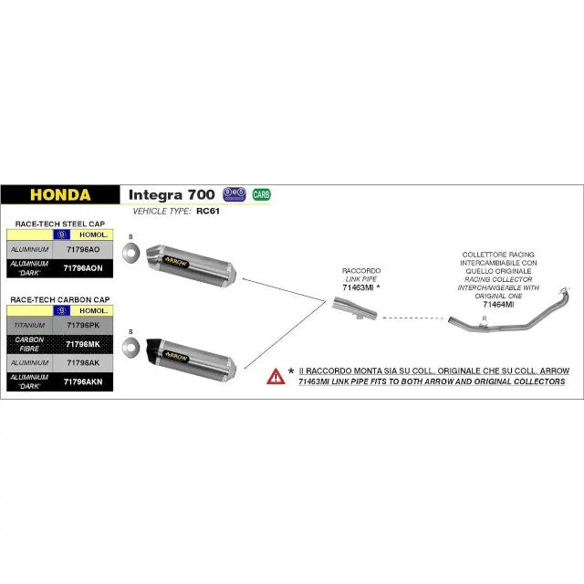 Silenciador Arrow Honda Integra / NC 700-750 S/X 12-19 (CE) - alumínio preto