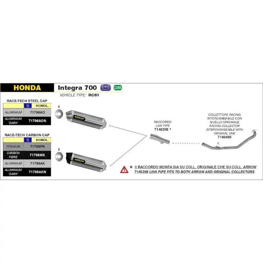 Silenciador Arrow Honda Integra / NC 700-750 S/X 12-19 (CE) - alumínio preto