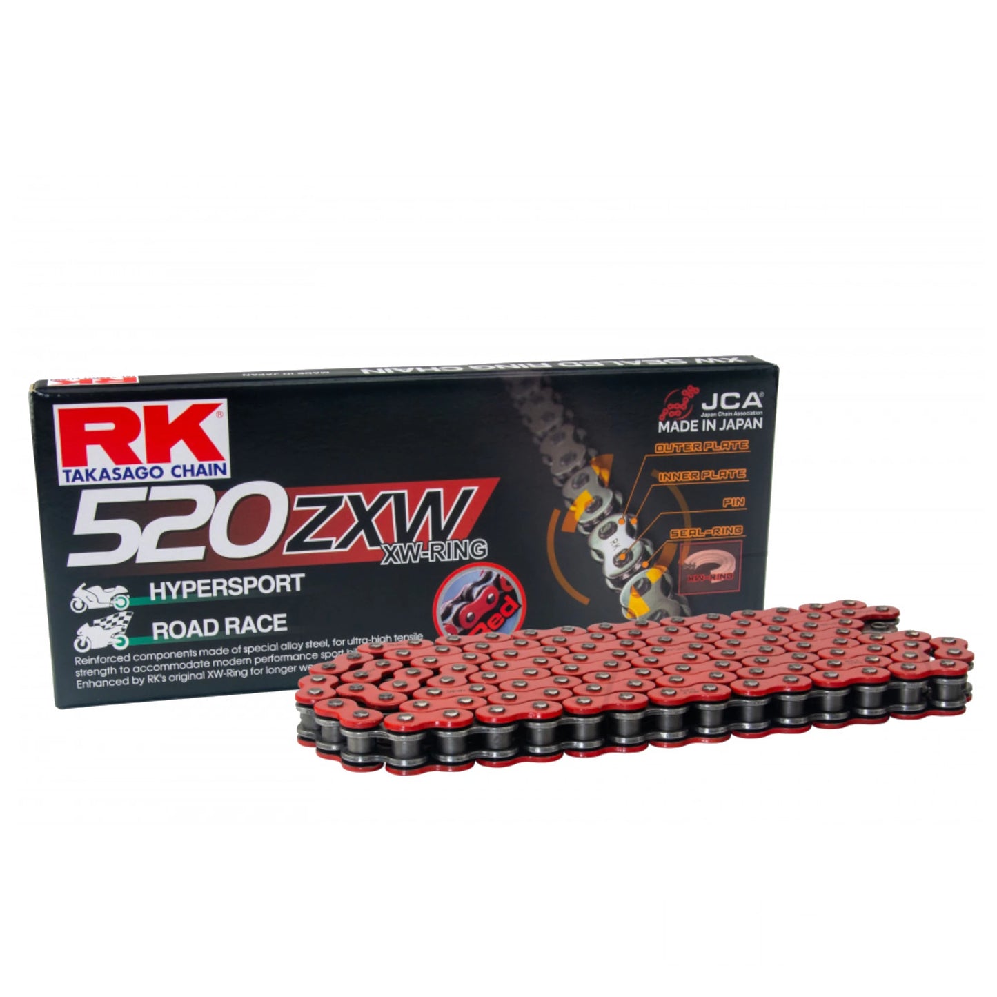 Corrente de transmissão 520 ZXW 112 elo de ligação por rebite RK Japan - vermelho 