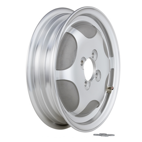 Tubeless polished aluminium tyre Vespa conversion from Ø8" to Ø10" SIP