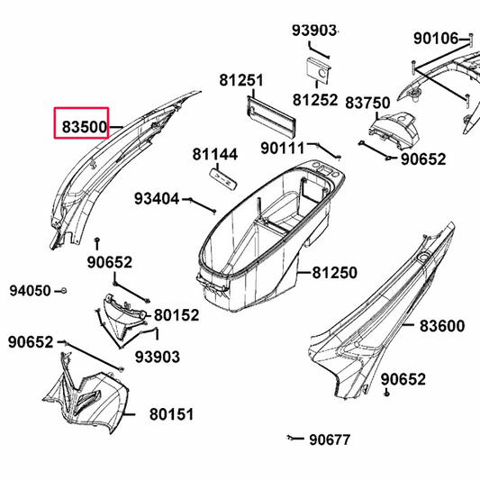 Panel trasero lateral derecho Kymco People 125/150 - Marrón 83500-AEB9-E00-70P