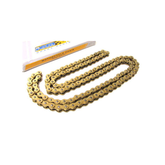 Cadena de transmision paso 420 reforzada 136 eslabones IGM - dorado