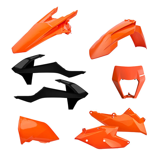 Kit de plásticos con careta KTM EXC/EXC-F 17-19 Polisport - OEM Naranja-negro 90881