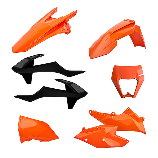 Kit de plásticos con careta KTM EXC/EXC-F 17-19 Polisport - OEM Naranja-negro 90881