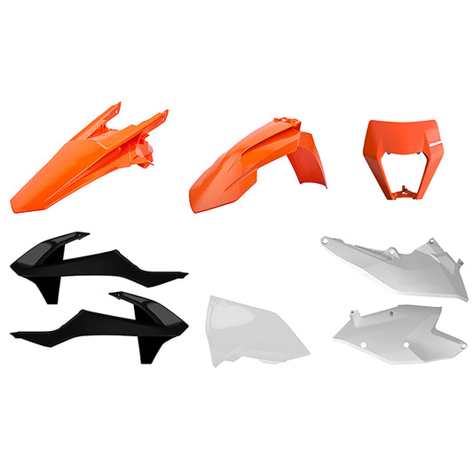 Kit de plásticos con careta KTM EXC/EXC-F 17-19 Polisport - OEM Naranja-blanco-negro 90884