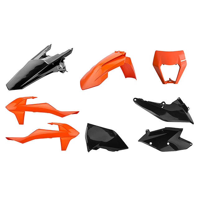 Kit de plásticos con mascara careta KTM EXC/EXC-F 17-19 Polisport - negro-naranja 90885