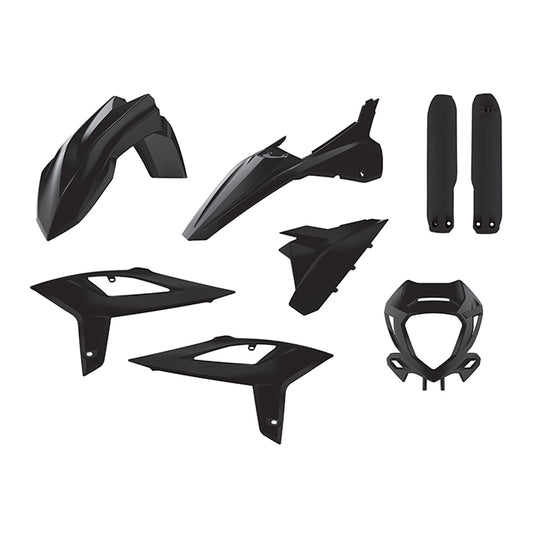 Kit de plásticos Beta RR 250/300 2T 350/400/450 4T con protectores de horquilla y careta 20-22 Polisport - negro 90930