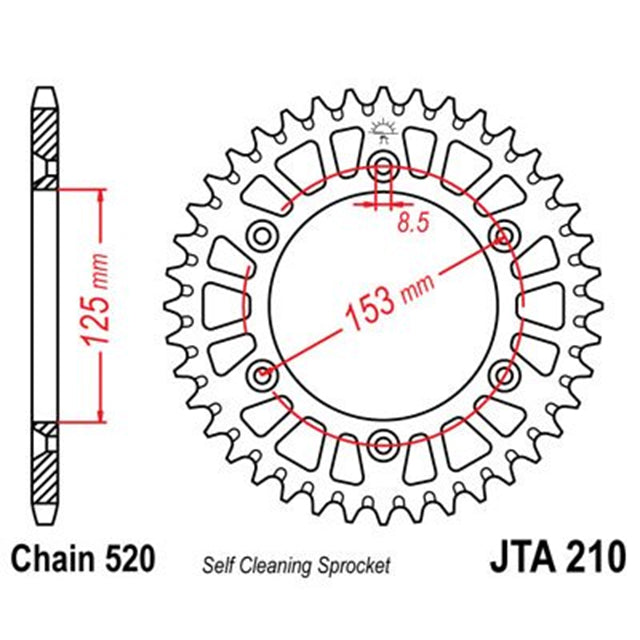 Corona de Alumínio 52 Dientes Rojo JTA210 JT Sprockets