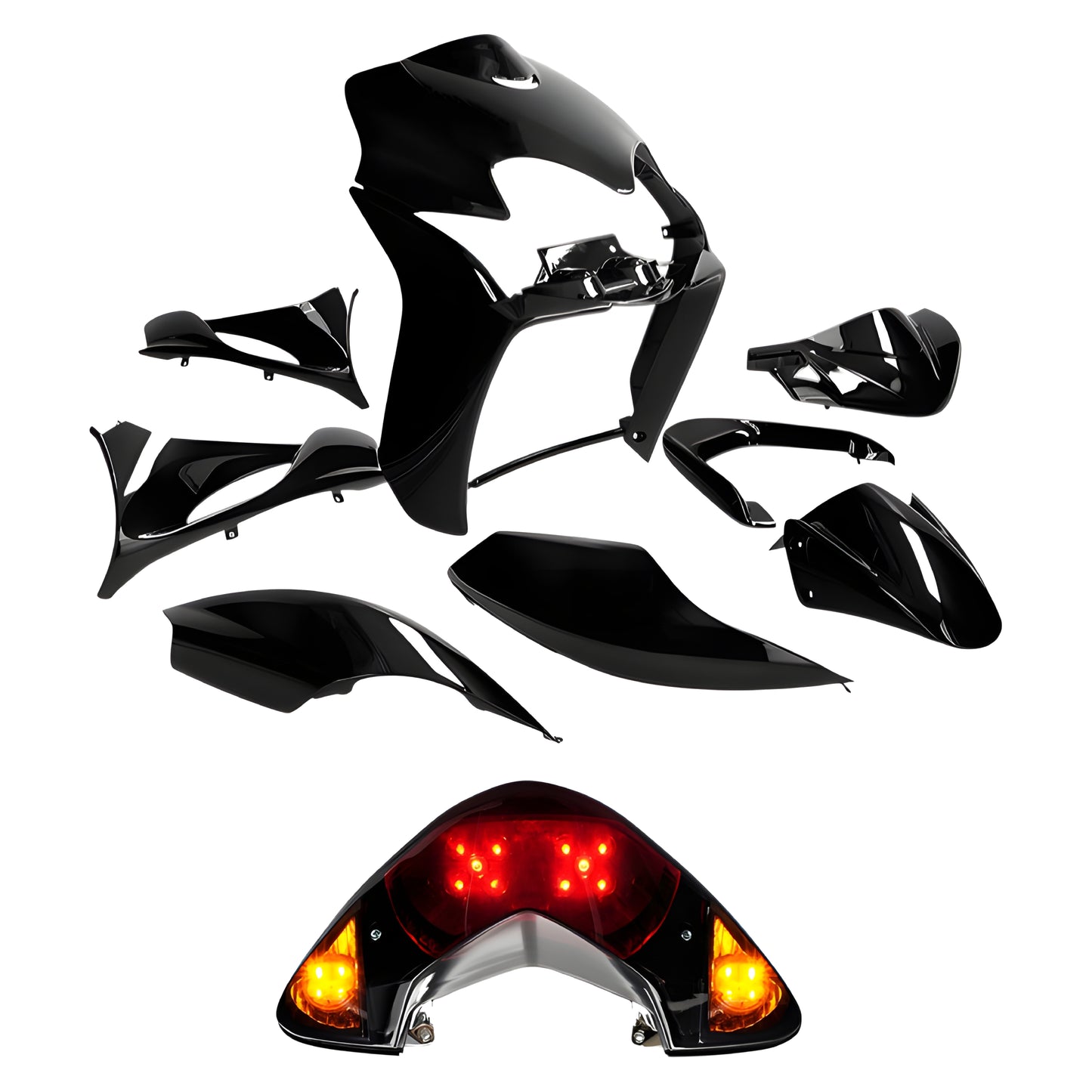 Carénages Yamaha Jog R/RR >03 + Feu arrière arrière Black line Allpro 