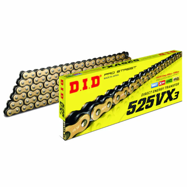 Cadena de transmisión X-Ring paso 525 VX3 120 eslabones G&B D.I.D - dorado 525VX3/120G&B