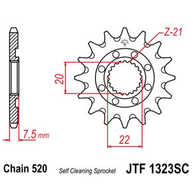 Piñon de acero antibarro Honda CR 125 04-07 / Honda CRF 250 R 04-17 Z-13 JT Sprockets JTF1323.13SC