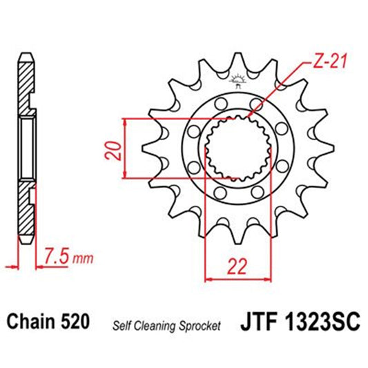 Piñon de acero antibarro Honda CR 125 04-07 / Honda CRF 250 R 04-17 Z-13 JT Sprockets JTF1323.13SC