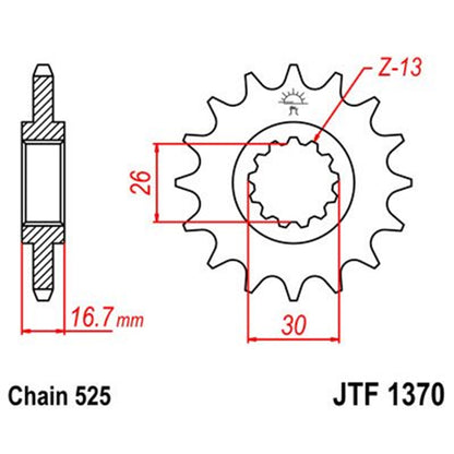 Piñon de Acero 16 Dientes Con Goma JTF1370 JT Sprockets