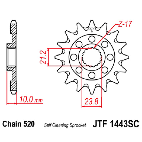 Piñon de acero antibarro Suzuki RMZ 450 2013-20 Z-14 JT Sprockets JTF1443.14SC