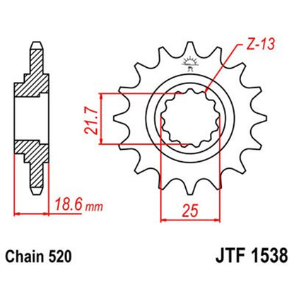 Pinhão de Aço 15 Dentes com JTF1538 JT Sprockets