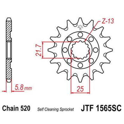 Piñon de acero antibarro Kawasaki KXF 450 2006-20 Z-13 JT Sprockets