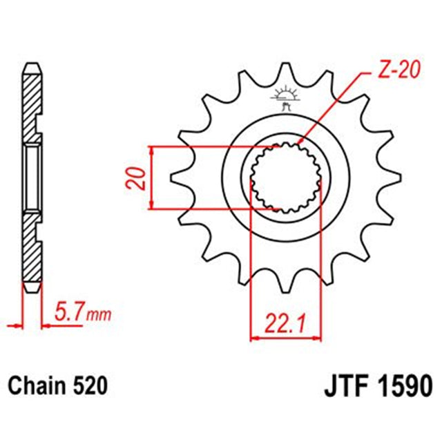 Piñon de acero Yamaha YZ 125 05-21 / YZ 250 F 01-21 / WR 250 01-19 Z-12 JT Sprockets JTF1590.12