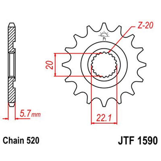 Piñon de acero Yamaha YZ 125 05-21 / YZ 250 F 01-21 / WR 250 01-19 Z-12 JT Sprockets JTF1590.12