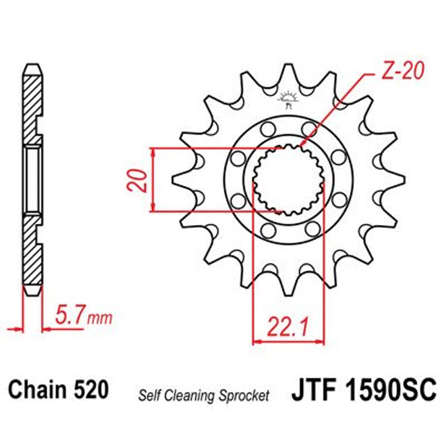 Piñon de acero antibarro Yamaha YZ 125 05-21 / YZ 250 F 01-21 / WR 250 01-19 Z-14 JT Sprockets