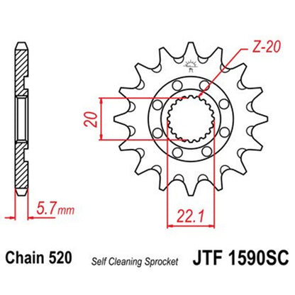 Piñon de acero antibarro Yamaha YZ 125 05-21 / YZ 250 F 01-21 / WR 250 01-19 Z-14 JT Sprockets