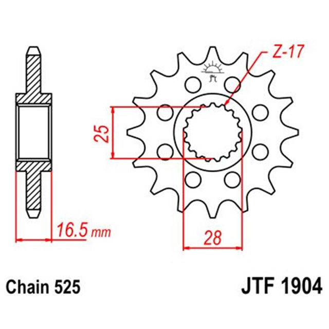 Piñon de Acero 16 Dientes Con Goma JTF1904 JT Sprockets