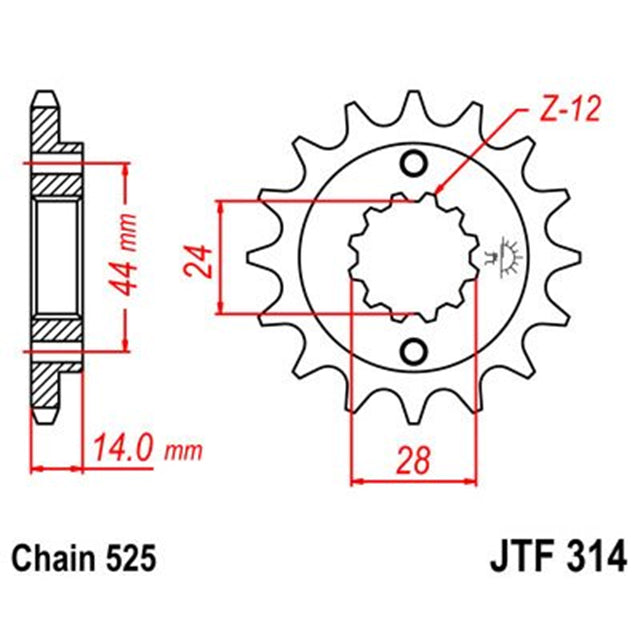 Piñon de Acero 16 Dientes Con Goma JTF314 JT Sprockets