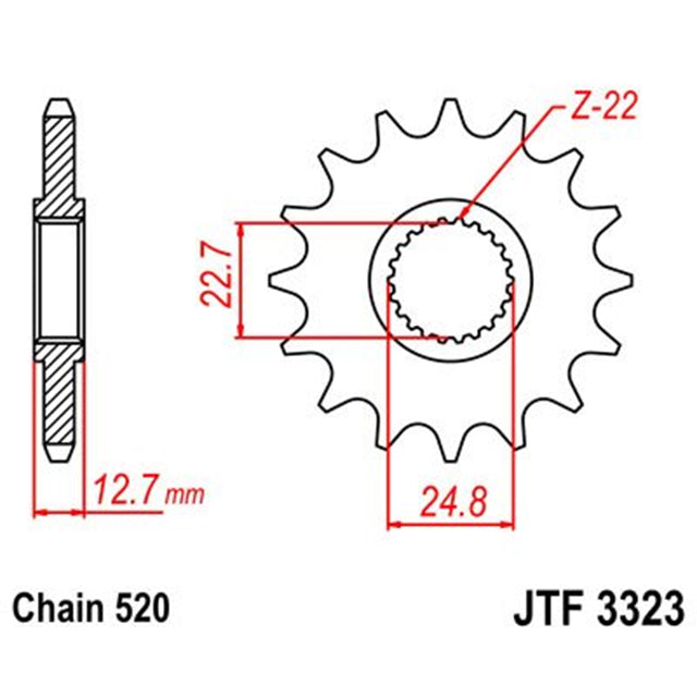 Piñon de Acero 22 Dientes JTF3323 JT Sprockets