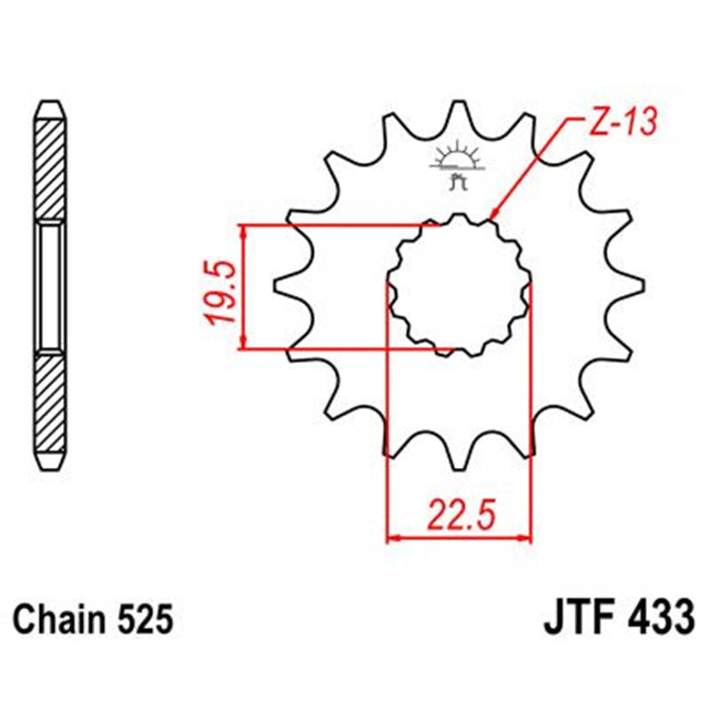 Piñon de Acero 14 Dientes JTF433 JT Sprockets JTF433.14