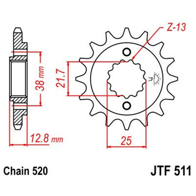 Piñon de Acero 14 Dientes JTF511 JT Sprockets JTF511.14