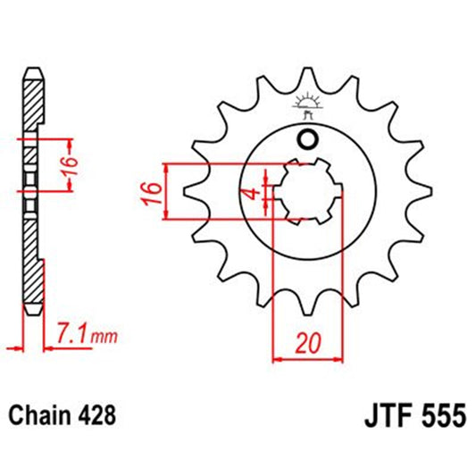 Piñon de acero Kawasaki KX 65/85 2001-21 Paso cadena 428 Z-15 JT Sprockets JTF555.15