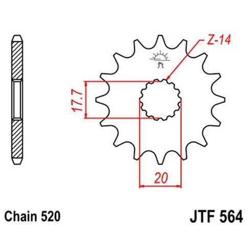 Piñon de acero Gas Gas EC 125 01-16 / Yamaha YZ 125 87-04 Z-14 JT Sprockets JTF564.14