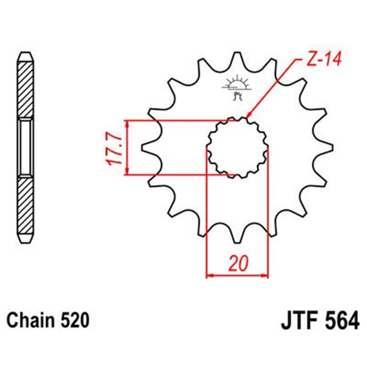 Piñon de acero Gas Gas EC 125 01-16 / Yamaha YZ 125 87-04 Z-14 JT Sprockets JTF564.14