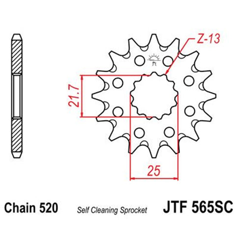 Piñon de acero antibarro Kawasaki Z650 / Yamaha MT-03 / Yamaha WR450 Z-13 JT Sprockets JTF565.13SC