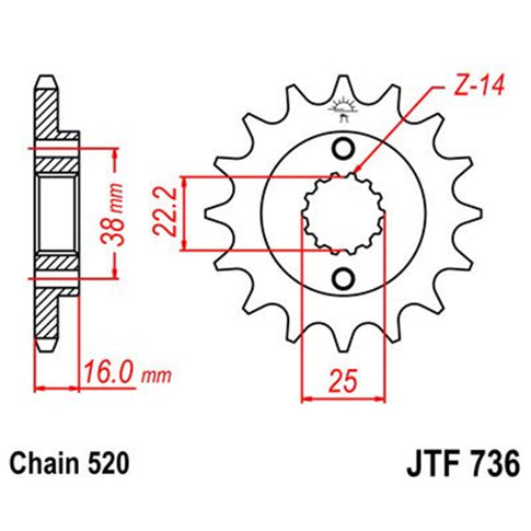 Steel Sprocket 14 Teeth JTF736 JT Sprockets