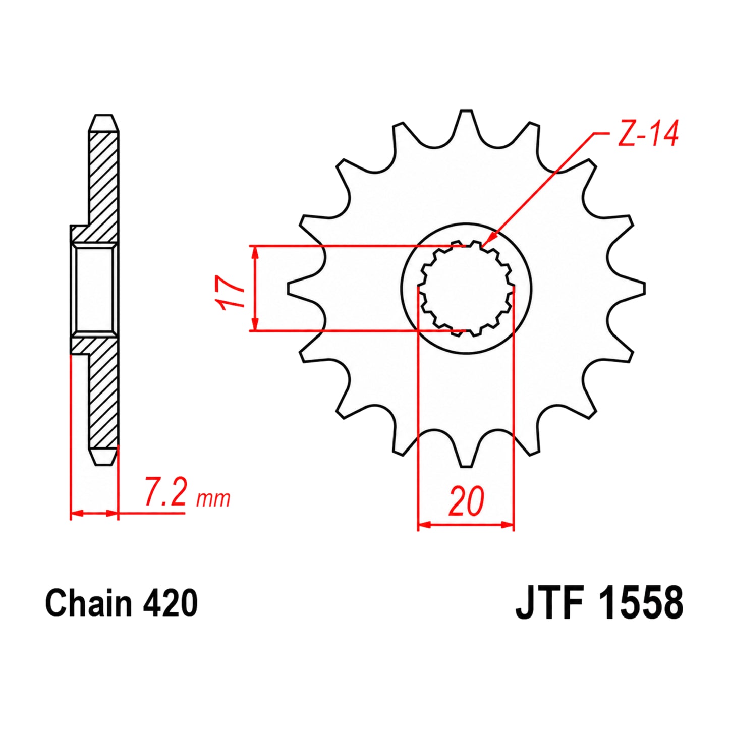 Pignon en acier Yamaha YZ 65 18-26 Z-14 dents JT Sprockets