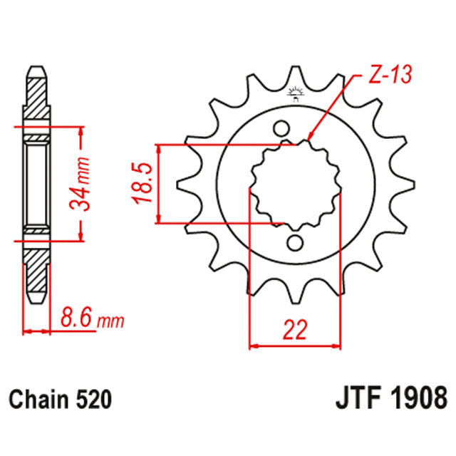 Piñon de Acero 15 Dientes Con Goma JTF1908 JT Sprockets