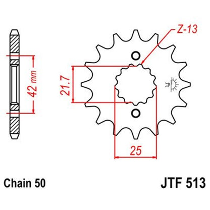 Medidas del piñon de acero JTF513 JT Sprockets