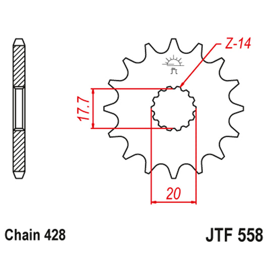 Piñon de acero con goma Yamaha YZ 85 / Derbi GPR 125 / Yamaha DT 125 R Z-16 JT Sprockets JTF558.16RB